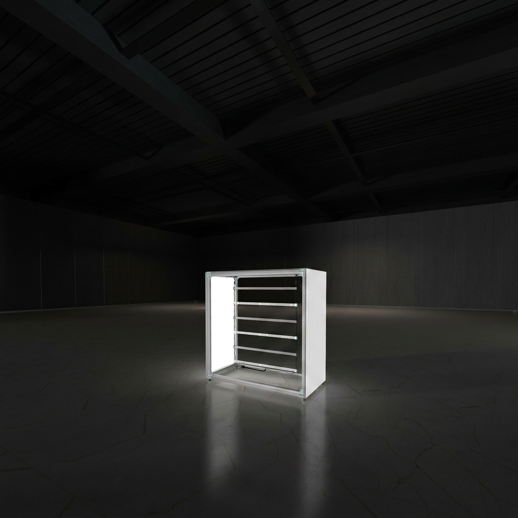 360 Lightbox Counter - 1m W x 1m H x 0.5m D | backlit fabric exhibition counter (view 4) – The Easy Booth