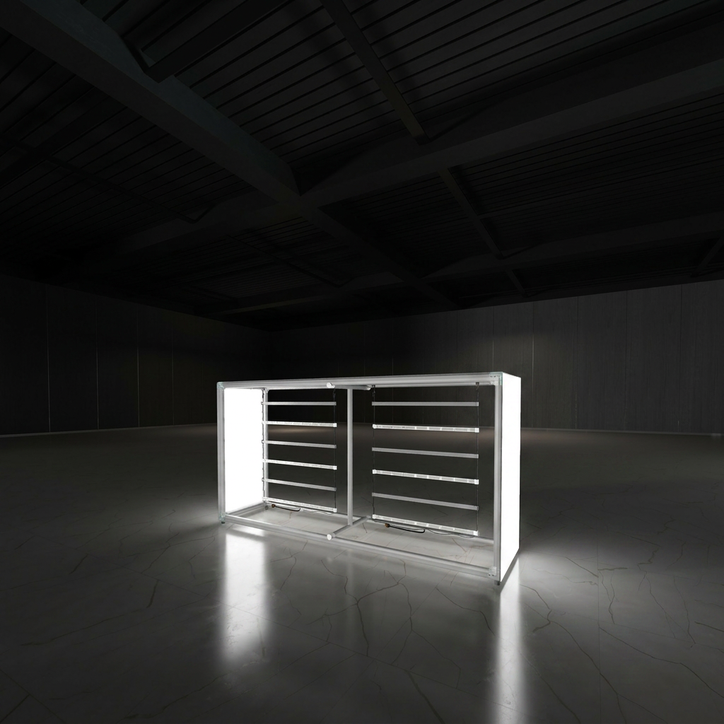 360 Lightbox Counter - 2m W x 1m H x 0.5m D | backlit fabric exhibition counter (view 3) – The Easy Booth