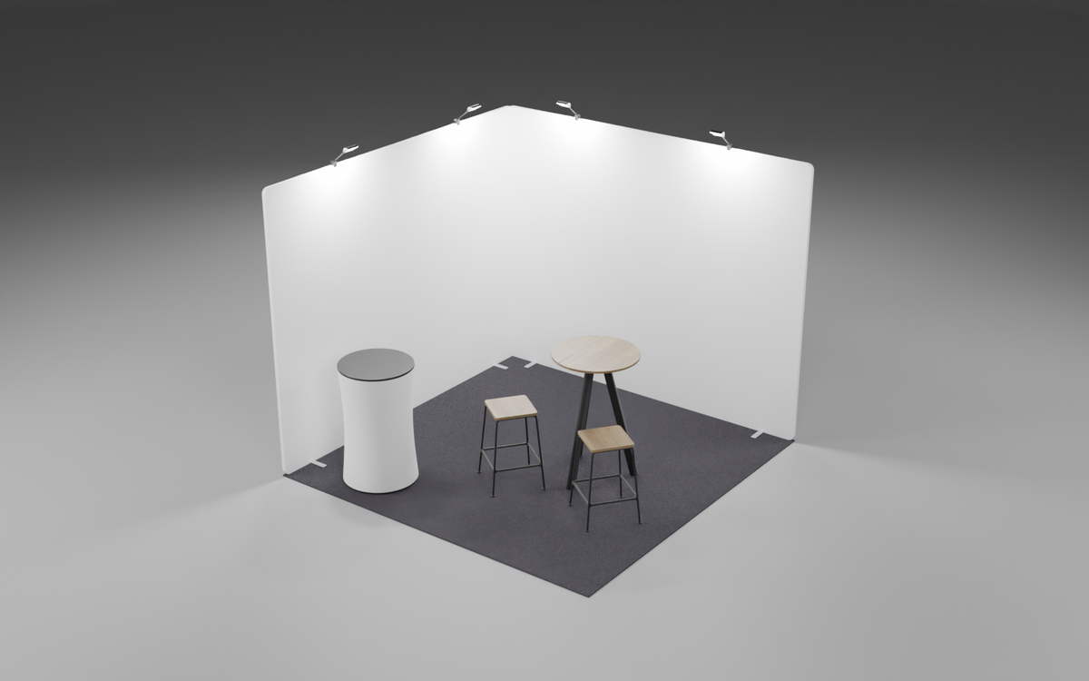 3m x 3m Corner Fabric Round Bundle exhibition stand render