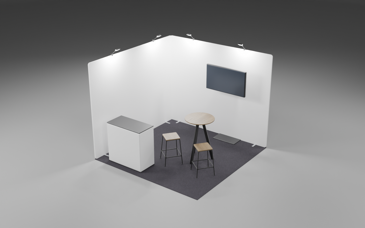 3m x 3m Screen Fabric Corner Bundle exhibition stand render