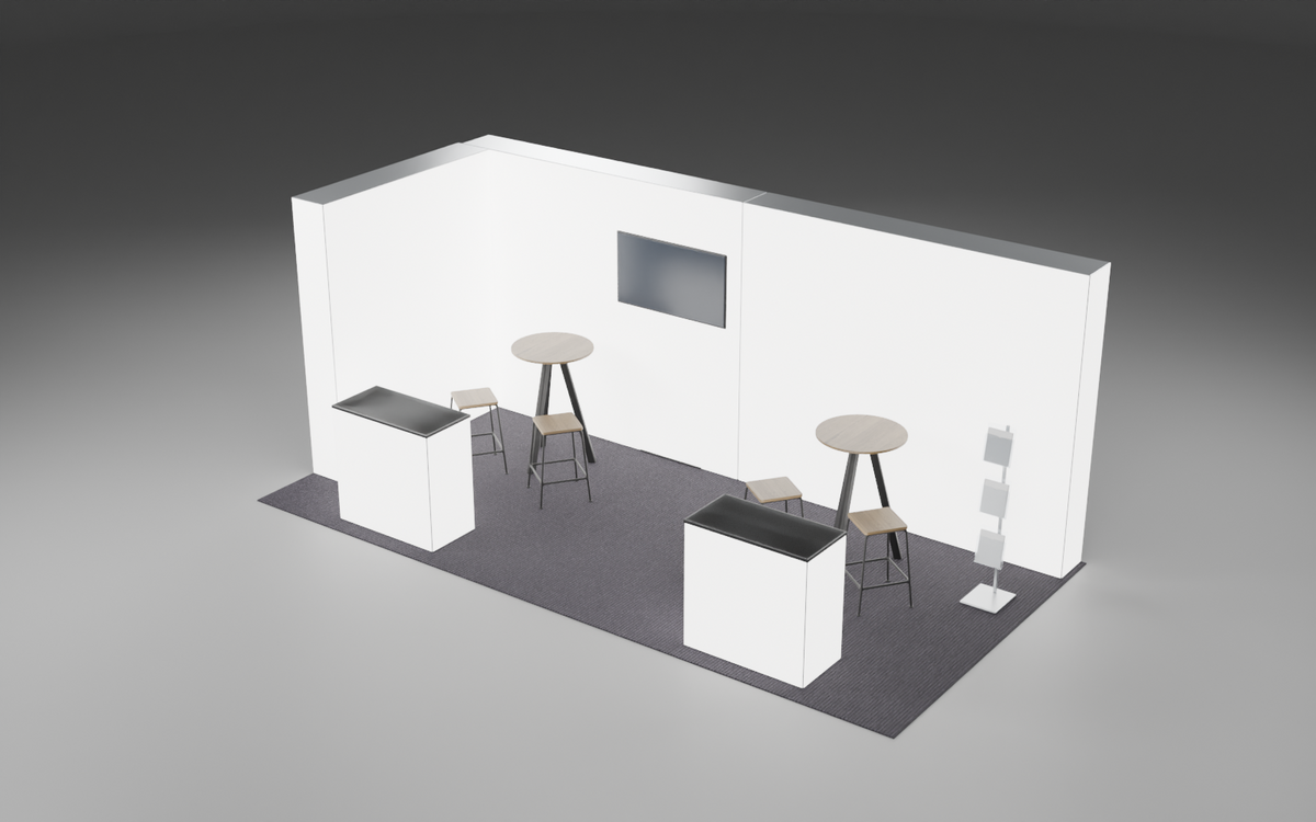 3m x 6m Screen 360 Lightbox Corner Bundle exhibition stand render