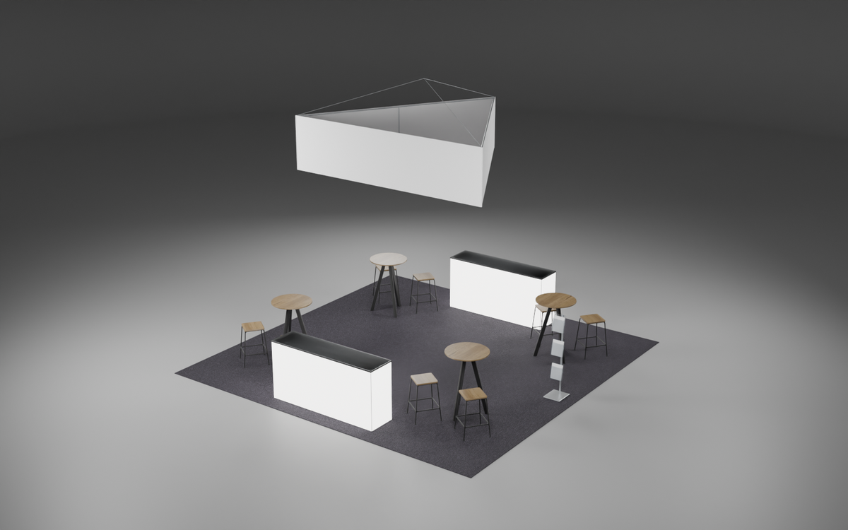 6m x 6m Hospitality Island + Triangle Bundle exhibition stand render