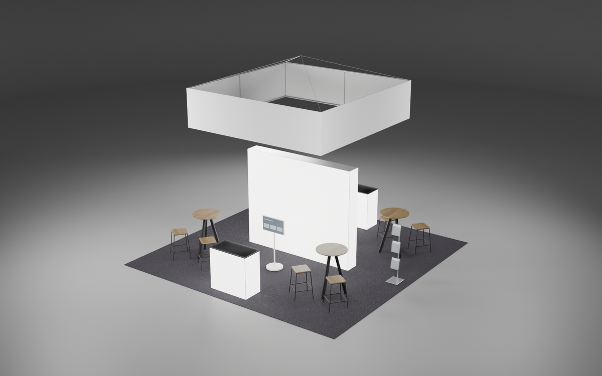 6m x 6m Island 360 + Square Sign Bundle exhibition stand render