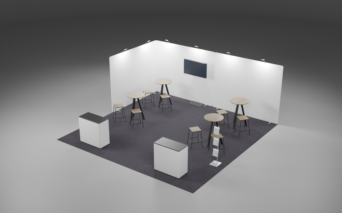 6m x 6m Screen Fabric Corner Bundle exhibition stand render