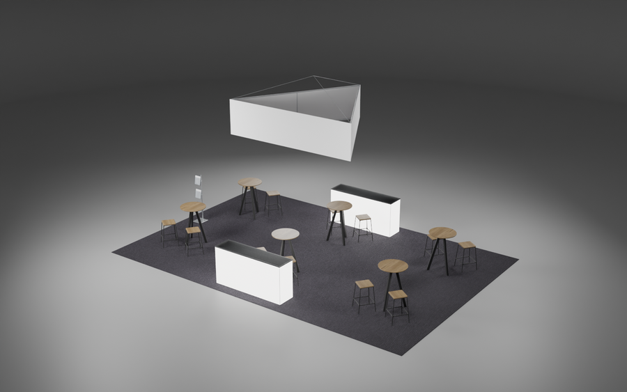 6m x 9m Hospitality Island + Triangle Bundle exhibition stand render