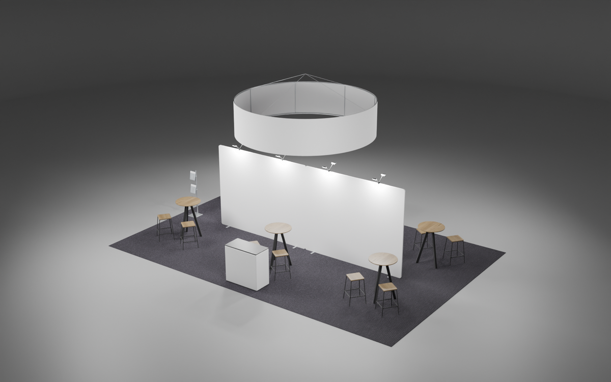 6m x 9m Island Fabric + Circle Bundle exhibition stand render