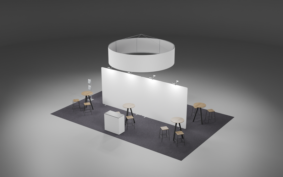 6m x 9m Island Fabric + Circle Bundle exhibition stand render