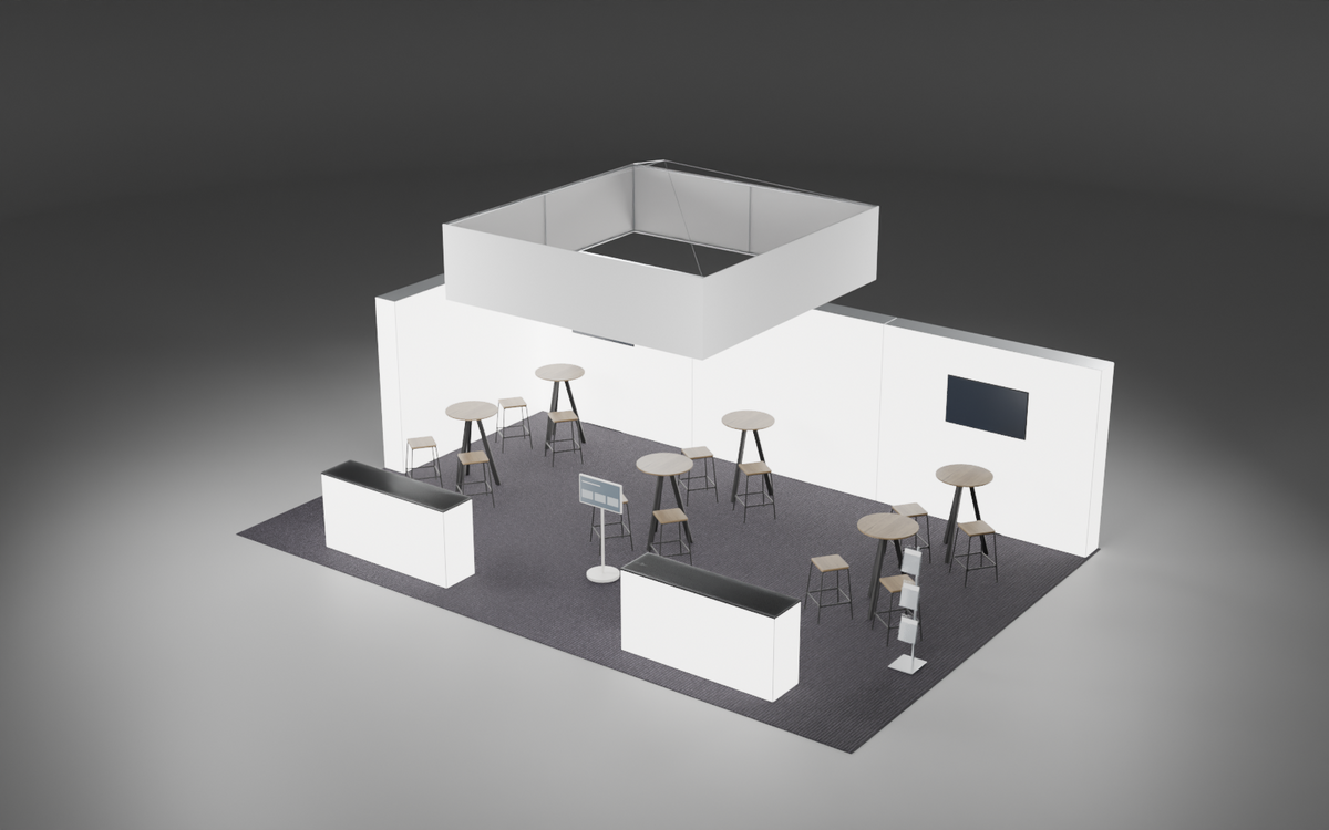 6m x 9m Screen 360 Corner + Square Bundle exhibition stand render