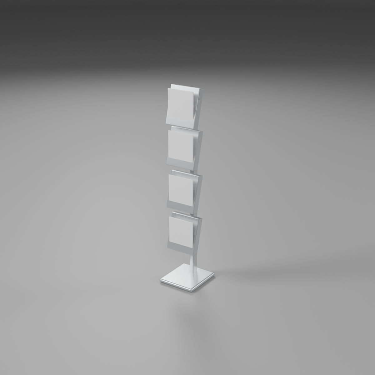 Illustrative render of a freestanding brochure stand for hire