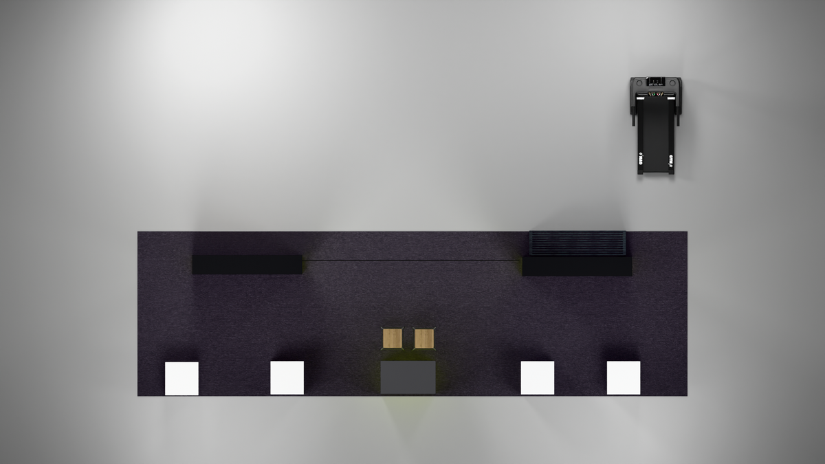 Hypershell at Everything Electric 2026: lightbox displays for a hands-on product setting — Hypershell — Pre-show layout reference, viewed from above; this is a plan view, not a finished-stand photograph.
