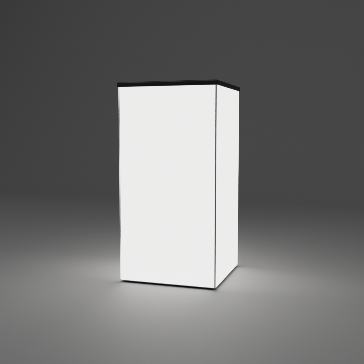 360 Lightbox Counter - 0.5m W x 1m H x 0.5m D — plain white fabric, lights on