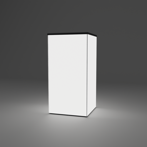 360 Lightbox Counter - 0.5m W x 1m H x 0.5m D — plain white fabric, lights on