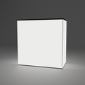 360 Lightbox Counter - 1m W x 1m H x 0.5m D — plain white fabric, lights on