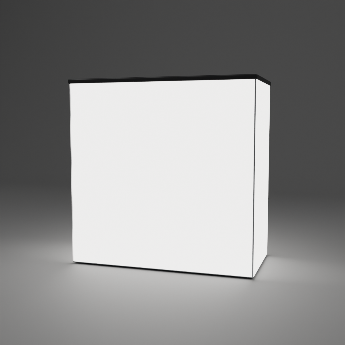 360 Lightbox Counter - 1m W x 1m H x 0.5m D — plain white fabric, lights on