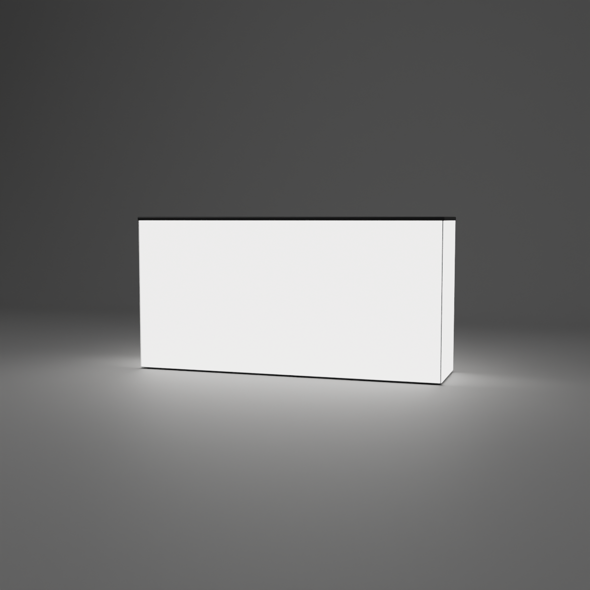360 Lightbox Counter - 2m W x 1m H x 0.5m D — plain white fabric, lights on