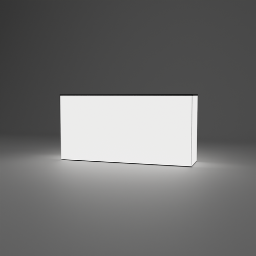 360 Lightbox Counter - 2m W x 1m H x 0.5m D — plain white fabric, lights on