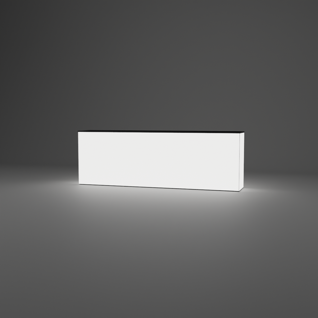 360 Lightbox Counter - 3m W x 1m H x 0.5m D — plain white fabric, lights on