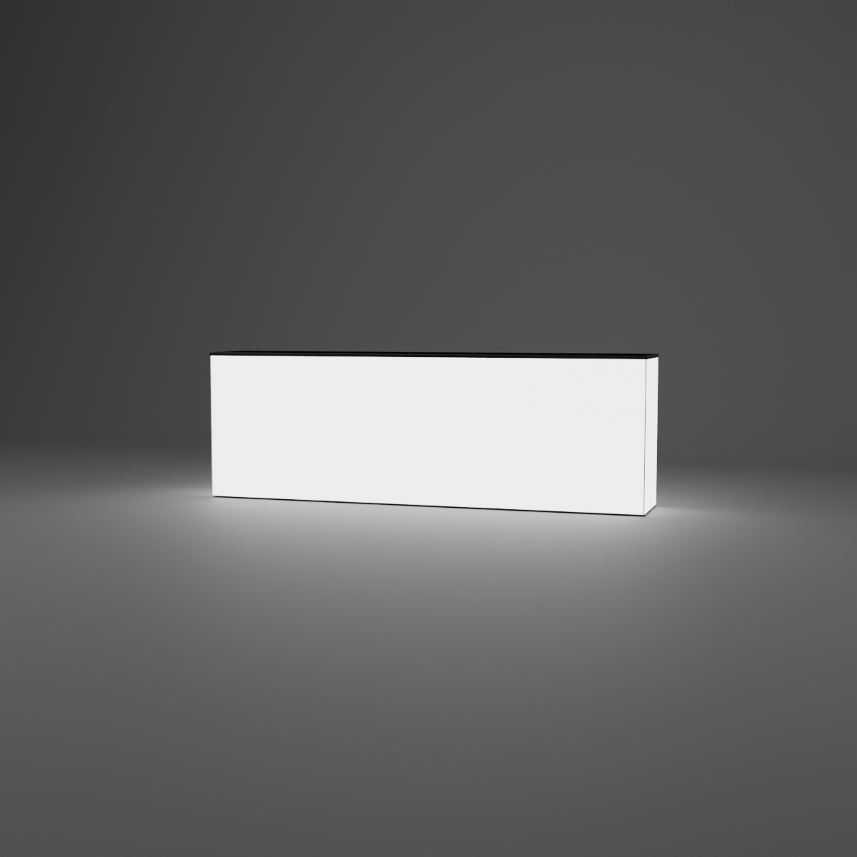 360 Lightbox Counter - 3m W x 1m H x 0.5m D — plain white fabric, lights on