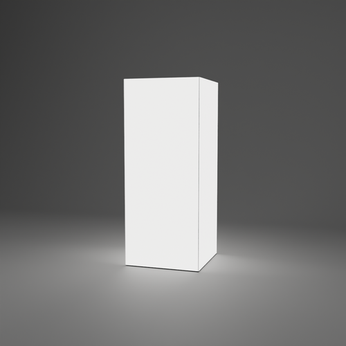 360 Lightbox Tower - 1m W x 2.438m H x 1m D — plain white fabric, lights on