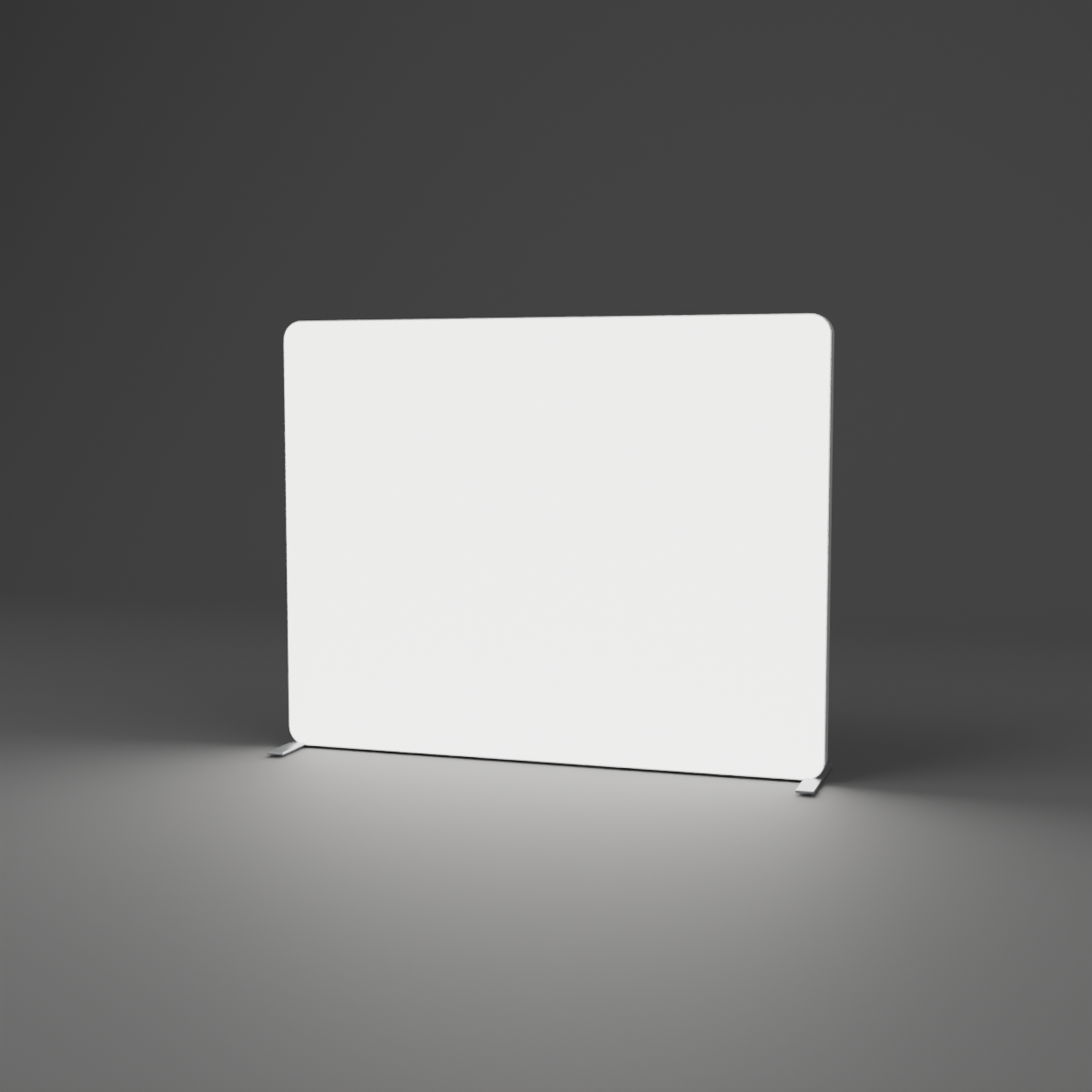 Backlit Fabric Tabletop Display - 1.58m W x 1.242m H — plain white fabric, lights on