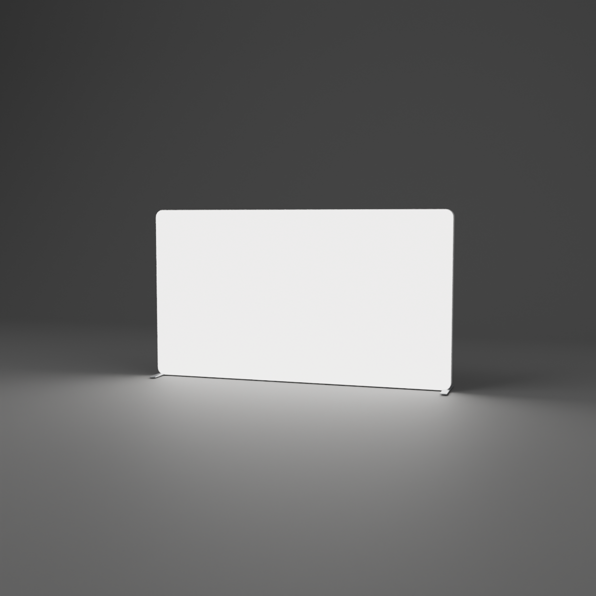 Backlit Fabric Tabletop Display - 2.22m W x 1.242m H — plain white fabric, lights on