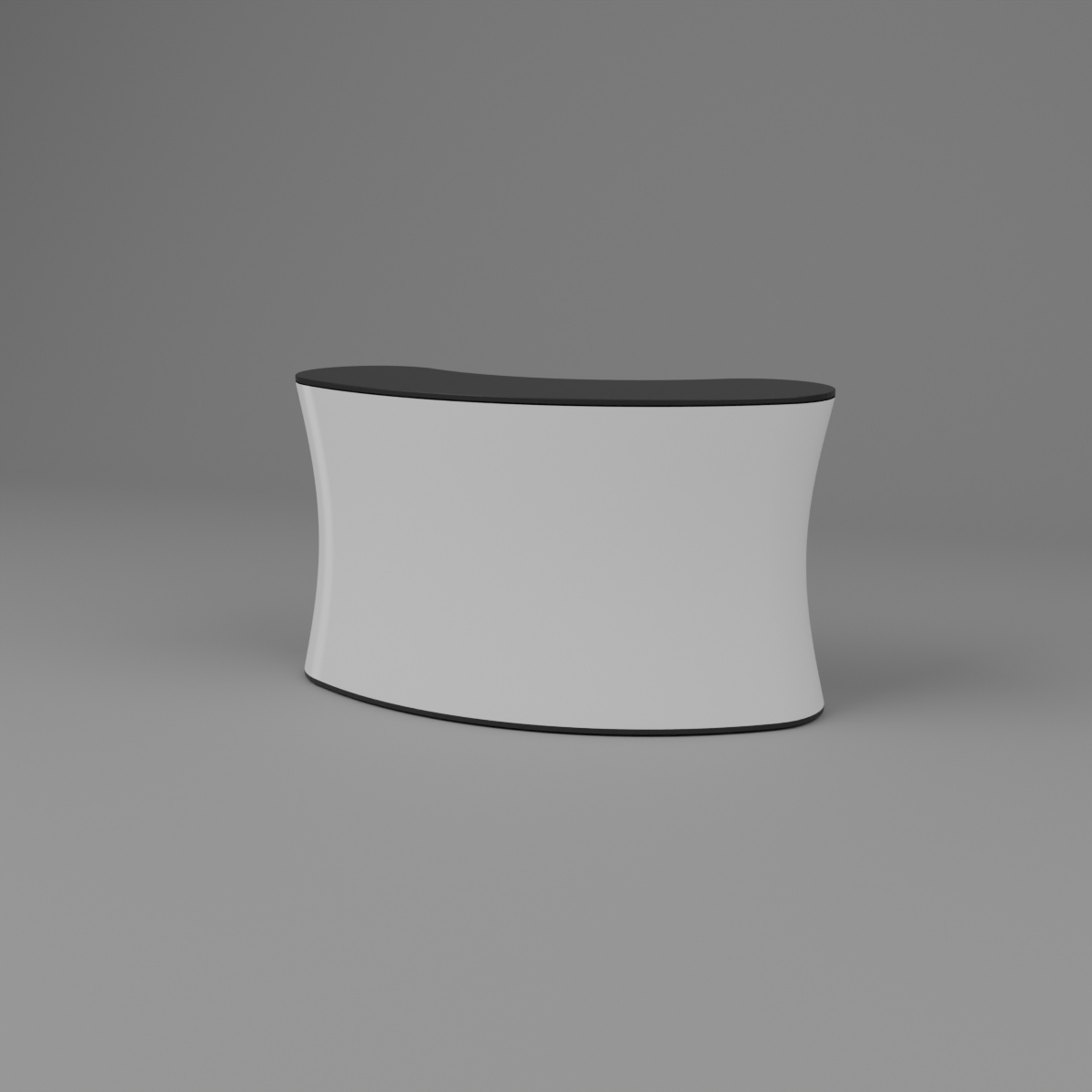 Fabric Popup Modular Counter - Curved 1.738m W x 1m H x 0.684m D — plain white fabric with black countertop
