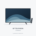 TV and Stand 65 inches Hire — television illustration with slim bezel, separate feet and remote