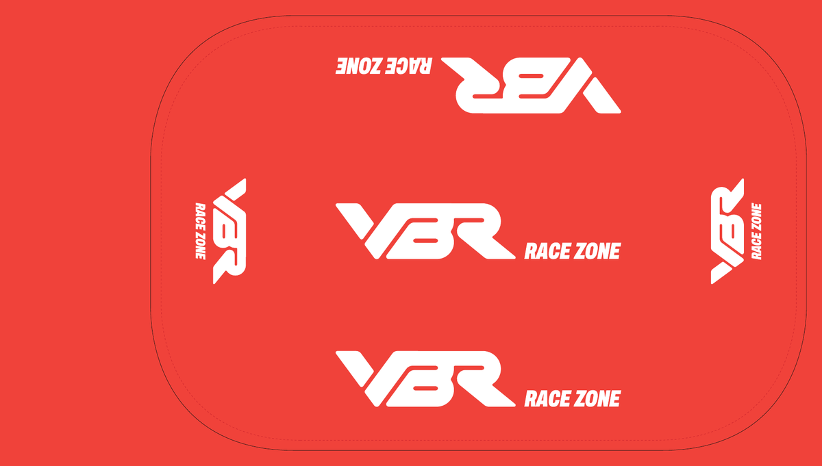VBR at Everything Electric 2026: portable branding for the Race Zone — VBR — Flat tablecloth artwork showing the VBR Race Zone identity across the printed panels.